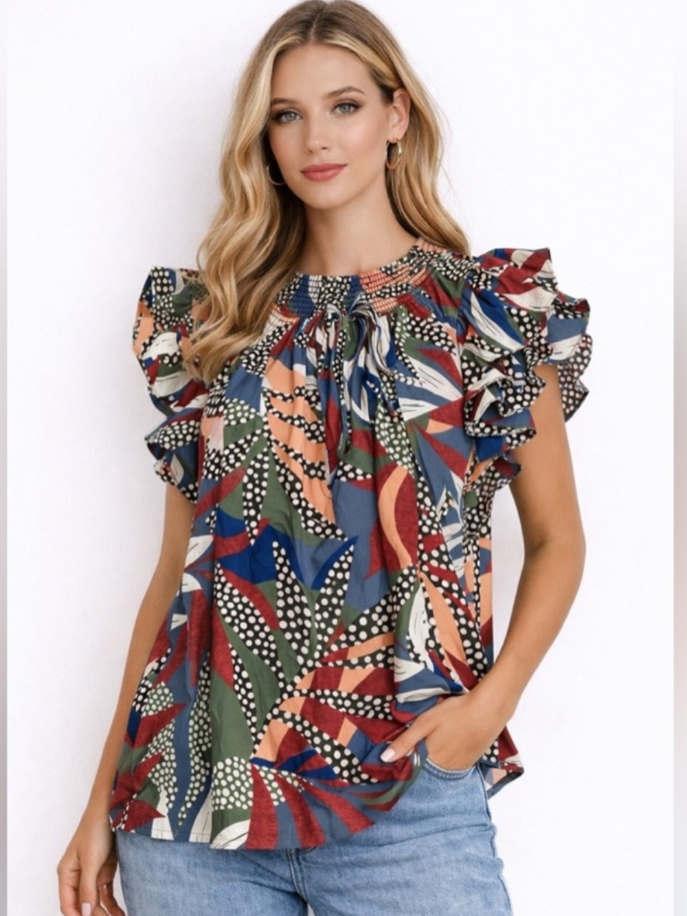 DR2 by Daniel Rainn Floral Printed Ruffle Sleeve Blouse NWT - Size 2X